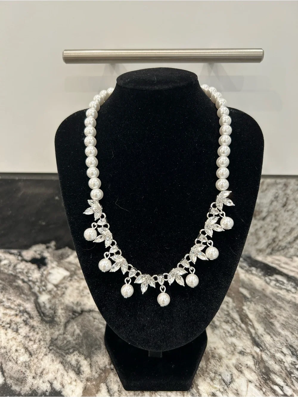 Pearl and Silver Leaf Drop Necklace - White